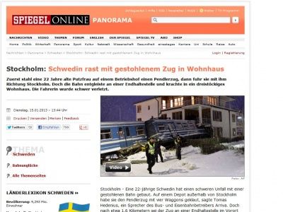 Bild zum Artikel: Stockholm: Schwedin rast mit gestohlenem Zug in Wohnhaus