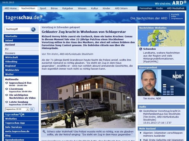 Bild zum Artikel: Schweden: Geklauter Zug kracht in Wohnhaus von Schlagerstar