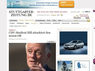 Bild zum Artikel: Stuttgart 21: CDU-Stadtrat Hill attackiert den neuen OB
