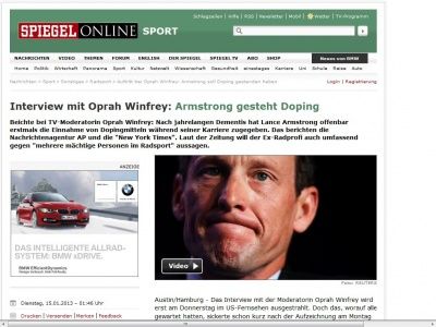 Bild zum Artikel: Interview mit Oprah Winfrey: Armstrong soll Doping gestanden haben