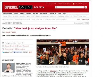 Bild zum Artikel: Sexismus in der Piratenpartei: 'Man liest ja so einiges über Sie'