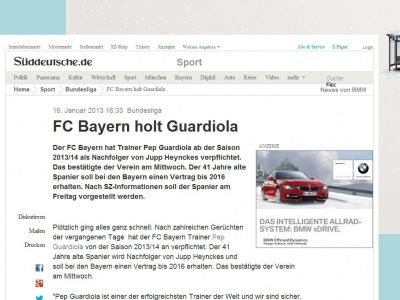 Bild zum Artikel: Bundesliga: FC Bayern holt Guardiola