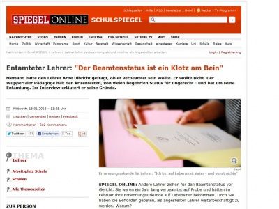 Bild zum Artikel: Entamteter Lehrer: 'Der Beamtenstatus ist ein Klotz am Bein'