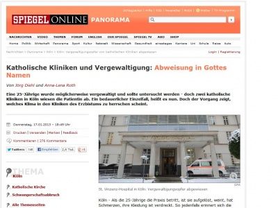 Bild zum Artikel: Katholische Kliniken und Vergewaltigung: Abweisung in Gottes Namen