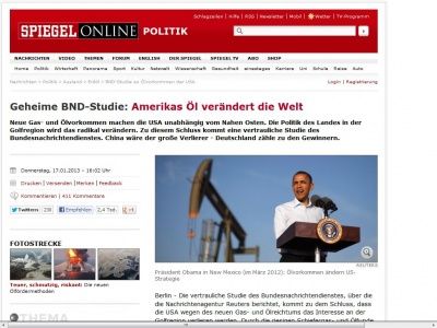 Bild zum Artikel: Geheime BND-Studie: Amerikas Öl verändert die Welt