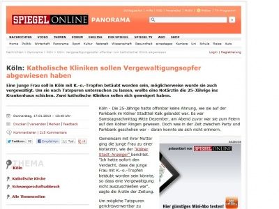 Bild zum Artikel: Köln: Katholische Kliniken sollen Vergewaltigungsopfer abgewiesen haben