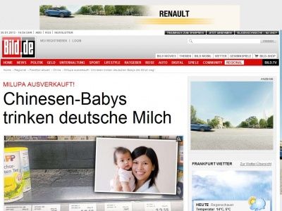 Bild zum Artikel: Milupa ausverkauft! - Chinesen-Babys trinken deutsche Milch