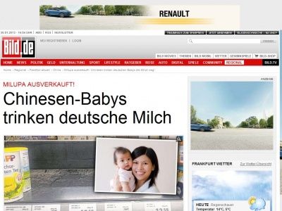 Bild zum Artikel: Milupa ausverkauft! - Chinesen-Babys trinken deutsche Milch
