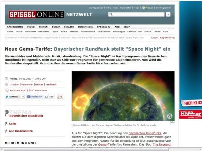 Bild zum Artikel: Neue Gema-Tarife: Bayerischer Rundfunk stellt 'Space Night' ein