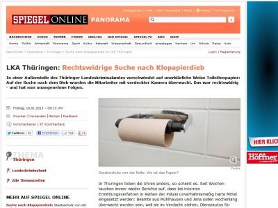 Bild zum Artikel: LKA Thüringen: Rechtswidrige Suche nach Klopapierdieb