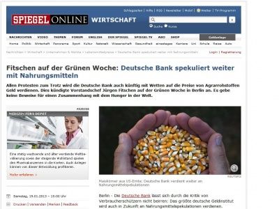 Bild zum Artikel: Fitschen auf der Grünen Woche: Deutsche Bank spekuliert weiter mit Nahrungsmitteln