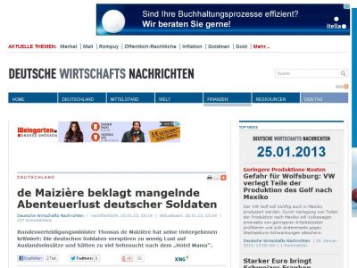 Bild zum Artikel: de Maizière beklagt mangelnde Abenteuerlust deutscher Soldaten