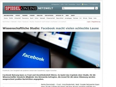 Bild zum Artikel: Wissenschaftliche Studie: Facebook macht vielen schlechte Laune