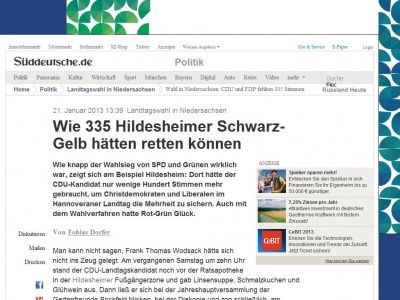 Bild zum Artikel: Landtagswahl in Niedersachsen: Wie 335 Hildesheimer Schwarz-Gelb hätten retten können