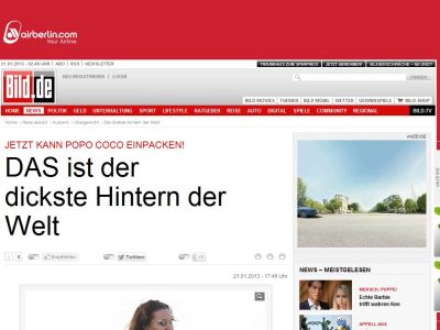 Bild zum Artikel: Wer ist Popo Coco?! - Amerikanerin (39) hat den dicksten Hintern der Welt