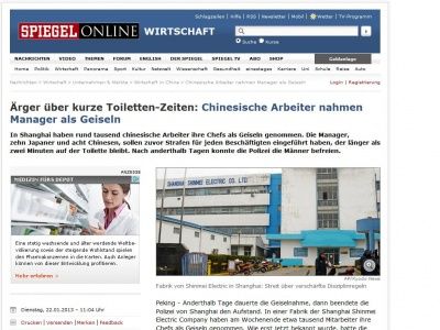 Bild zum Artikel: Ärger über kurze Toiletten-Zeiten: Chinesische Arbeiter nahmen Manager als Geiseln