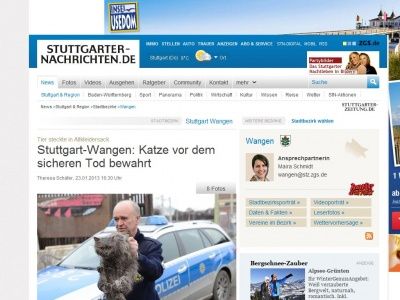 Bild zum Artikel: Tier steckte in Altkleidersack: Stuttgart-Wangen: Katze vor dem sicheren Tod bewahrt