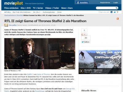 Bild zum Artikel: RTL II zeigt Game of Thrones Staffel 2 als Marathon