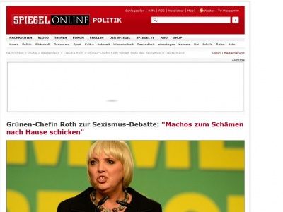 Bild zum Artikel: Grünen-Chefin Roth zur Sexismus-Debatte: 'Machos zum Schämen nach Hause schicken'
