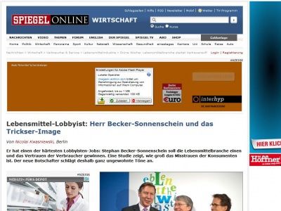 Bild zum Artikel: Lebensmittel-Lobbyist: Herr Becker-Sonnenschein und das Trickser-Image