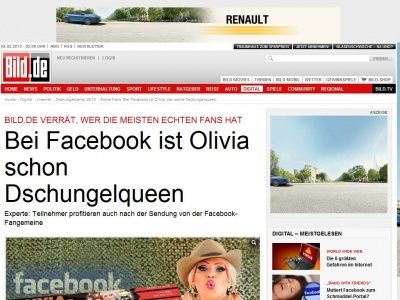 Bild zum Artikel: Echte Facebook-Fans - Olivia ist die wahre Dschungelqueen