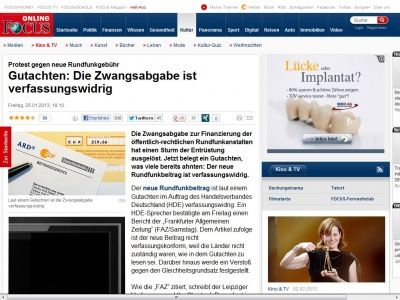 Bild zum Artikel: Protest gegen neue Rundfunkgebühr - Gutachten: Die Zwangsabgabe ist verfassungswidrig