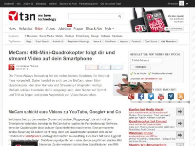 Bild zum Artikel: MeCam: 49$-Mini-Quadrokopter folgt dir und streamt Video auf dein Smartphone