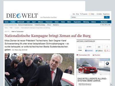 Bild zum Artikel: Wahl in Tschechien: Nationalistische Kampagne bringt Zeman auf die Burg