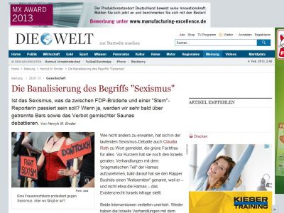 Bild zum Artikel: Gesellschaft: Die Banalisierung des Begriffs 'Sexismus'