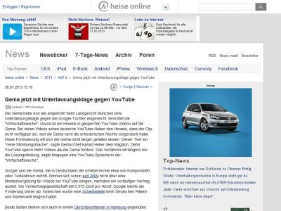 Bild zum Artikel: Gema jetzt mit Unterlassungsklage gegen YouTube