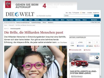 Bild zum Artikel: Entwicklungshilfe: Die Brille, die Milliarden Menschen passt