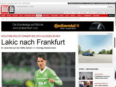 Bild zum Artikel: Ausleihe bis 2014 - Wolfsburg-Stürmer Lakic nach Frankfurt