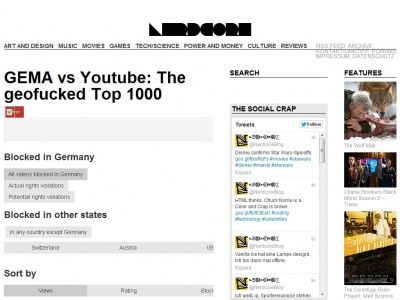 Bild zum Artikel: GEMA vs Youtube: The geofucked Top 1000