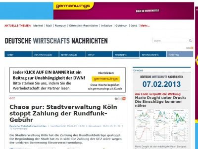 Bild zum Artikel: Chaos pur: Stadtverwaltung Köln stoppt Zahlung der Rundfunk-Gebühr