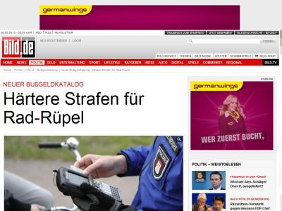 Bild zum Artikel: Neues Bußgeld - Härtere Strafen für Rad-Rüpel