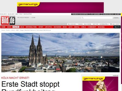 Bild zum Artikel: Wegen Gebühren-Wahnsinn - Köln stoppt GEZ-Zahlung