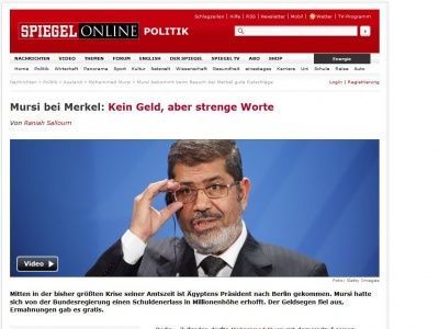Bild zum Artikel: Mursi bei Merkel: Kein Geld, aber strenge Worte