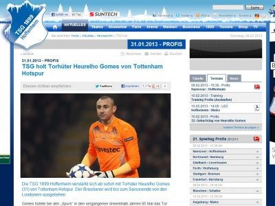 Bild zum Artikel: TSG holt Torhüter Heurelho Gomes von Tottenham Hotspur