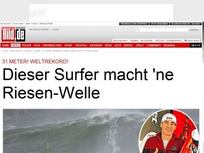 Bild zum Artikel: Weltrekord - Dieser Surfer mach 'ne Riesen-Welle
