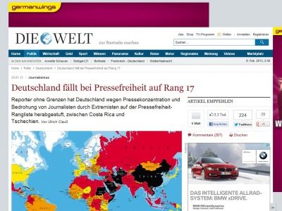 Bild zum Artikel: Journalismus: Deutschland fällt bei Pressefreiheit auf Rang 17