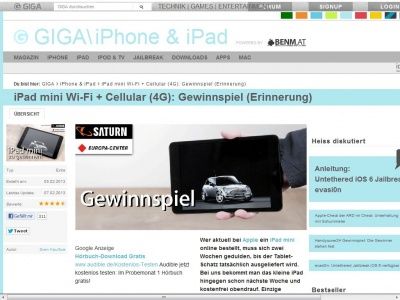 Bild zum Artikel: iPad mini Wi-Fi + Cellular (4G): Gewinnspiel