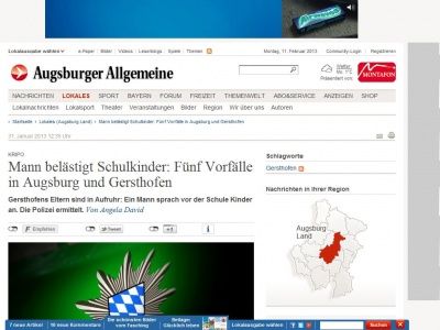 Bild zum Artikel: Kripo: Mann belästigt Schulkinder: Fünf Vorfälle in Augsburg und Gersthofen