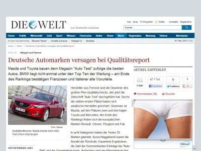 Bild zum Artikel: Mängel und Pannen: Deutsche Automarken versagen bei Qualitätsreport