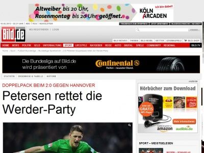 Bild zum Artikel: Doppelpack gegen Hannover - Petersen rettet die Werder-Party