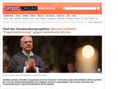 Bild zum Artikel: Chef der Glaubenskongregation: Bischof kritisiert 'Pogromstimmung' gegen katholische Kirche