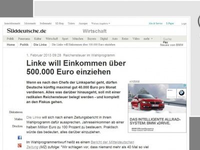 Bild zum Artikel: Reichensteuer im Wahlprogramm: Linke will Einkommen über 500.000 Euro einziehen