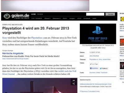 Bild zum Artikel: Sonys PS3-Nachfolger: Playstation 4 wird am 20. Februar 2013 vorgestellt