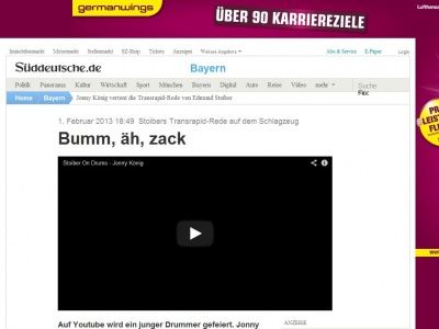 Bild zum Artikel: Stoibers Transrapid-Rede auf dem Schlagzeug: Bumm, äh, zack