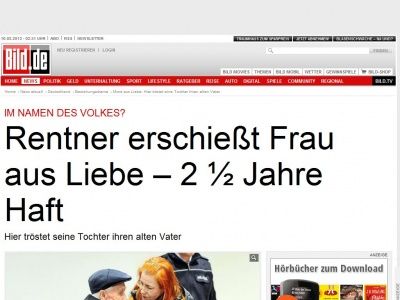 Bild zum Artikel: Im Namen des Volkes? - Rentner erschießt Frau aus Liebe – 2 ½ Jahre Haft