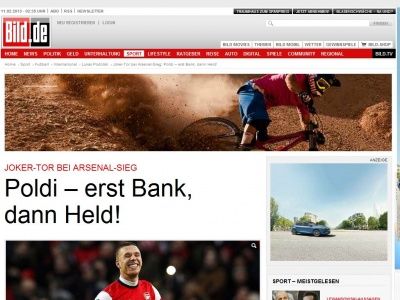 Bild zum Artikel: Tor für Arsenal - Lukas Podolski – erst Bank, dann Held!